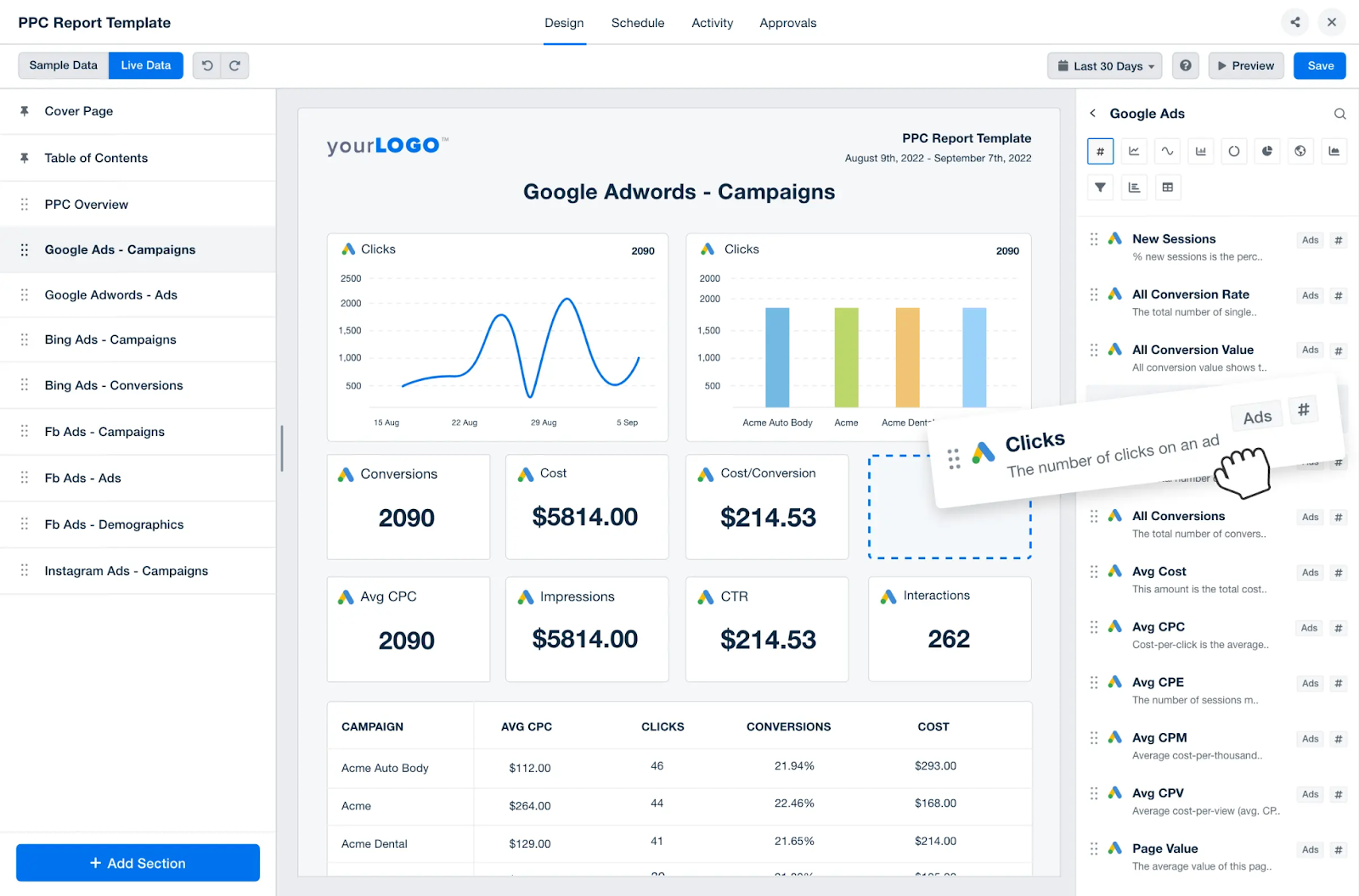 AgencyAnalytics drag-and-drop