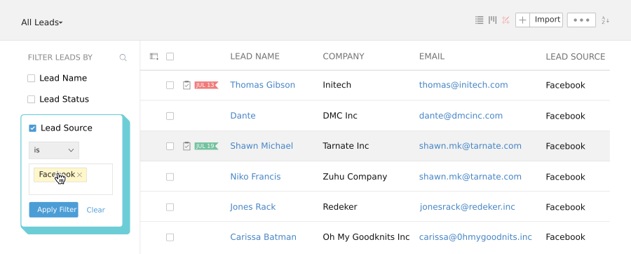 Zoho CRM leads