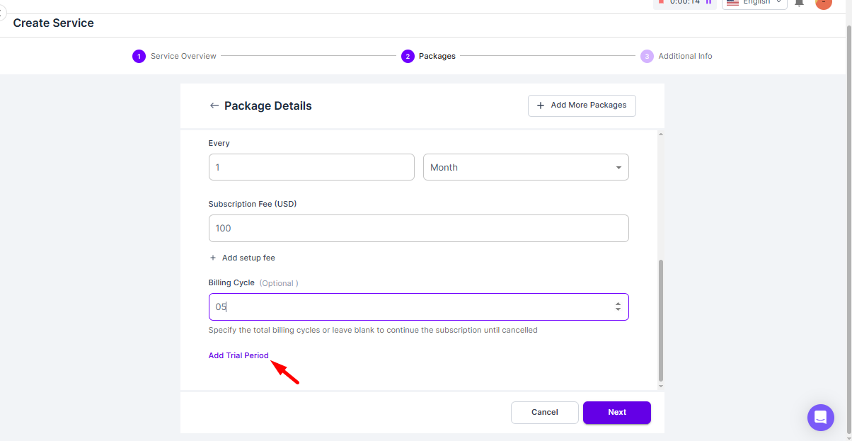 Agency handy Add Trial Period