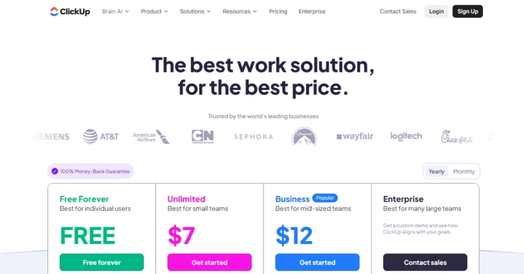 Clickup Pricing Yearly