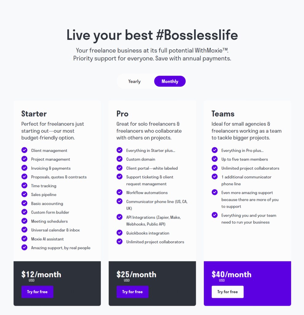 Moxie pricing