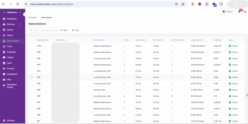 Webkooker Subscriptions
