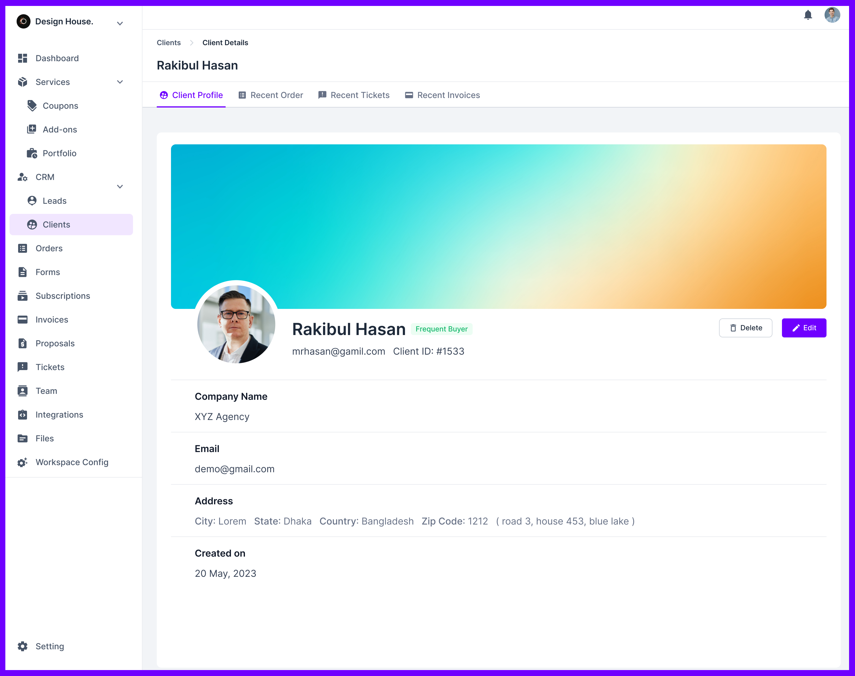 Agency Handy Client Details