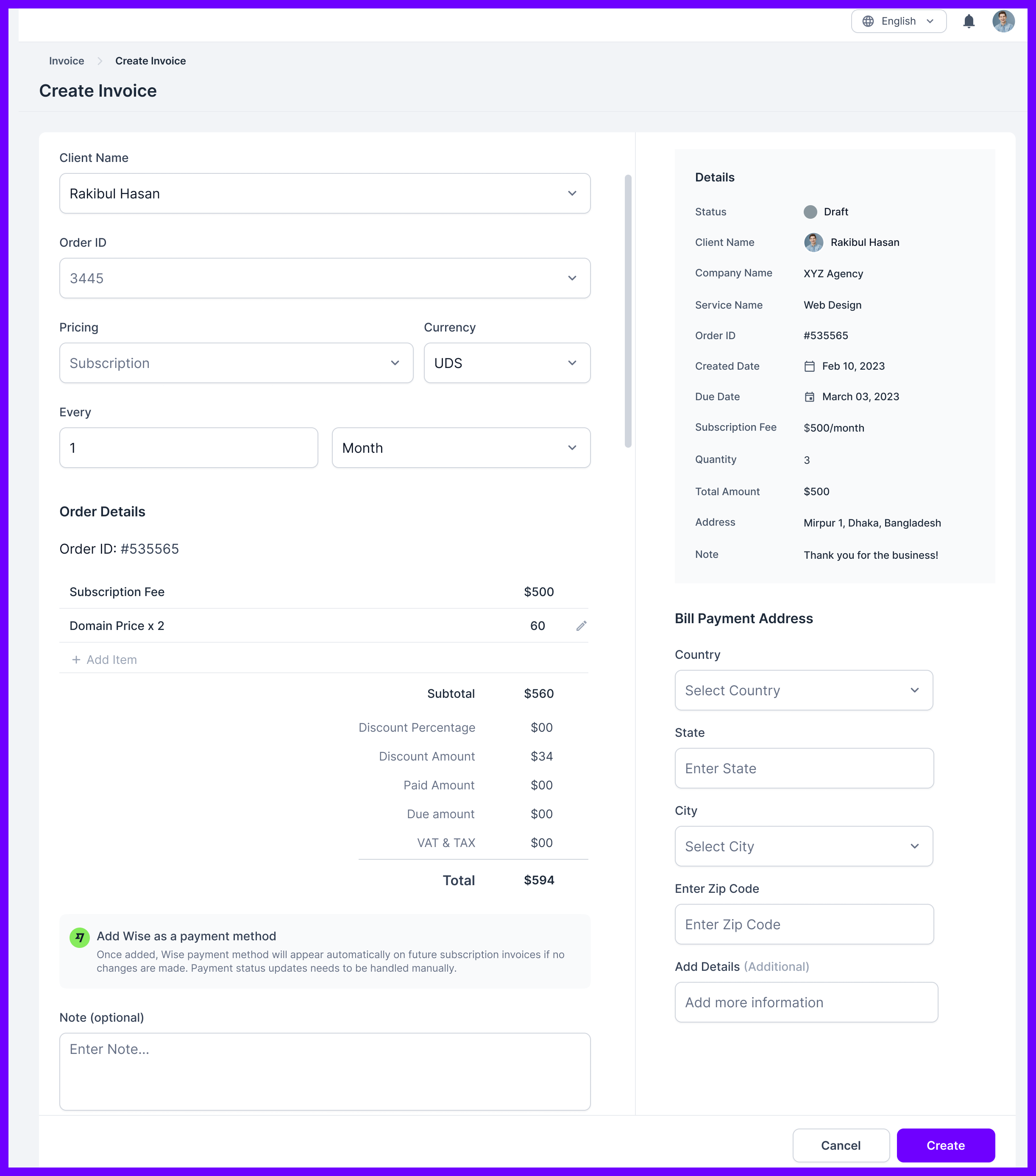 Create Invoice