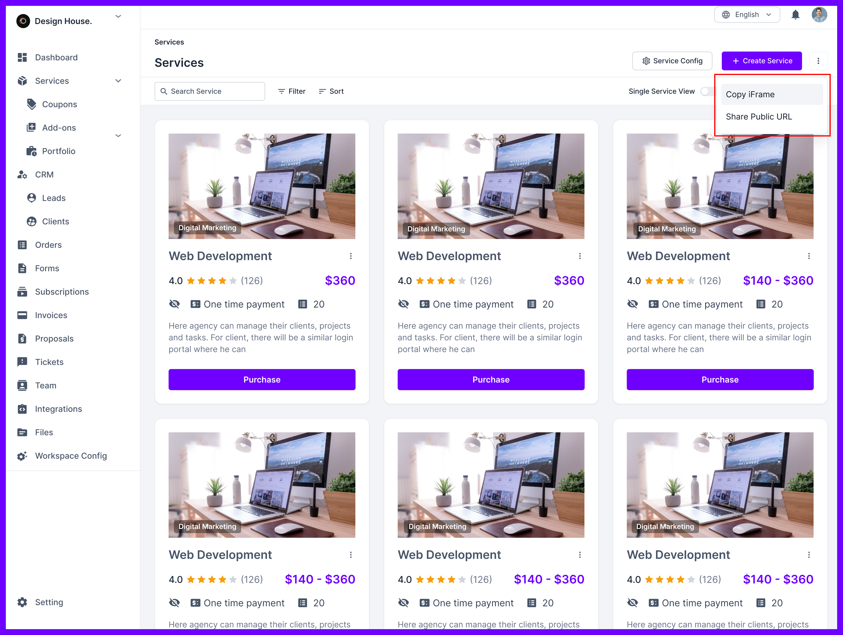 Agency Handy Service Catalog Copy & Share