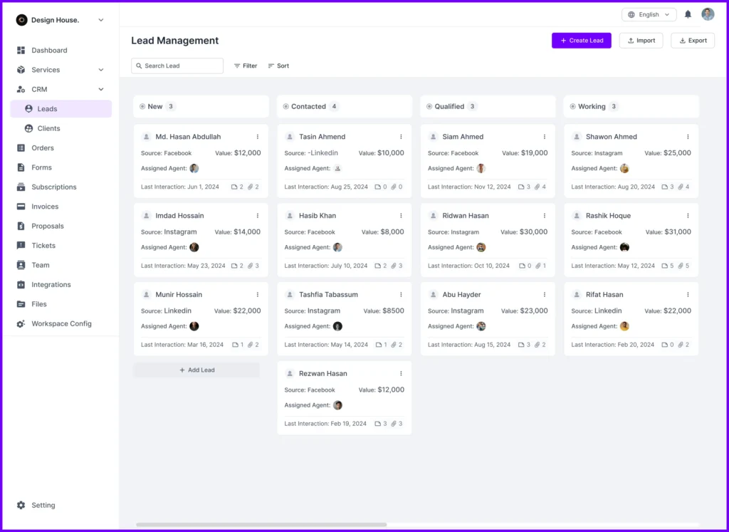 Agency Handy Leads Kanban Board