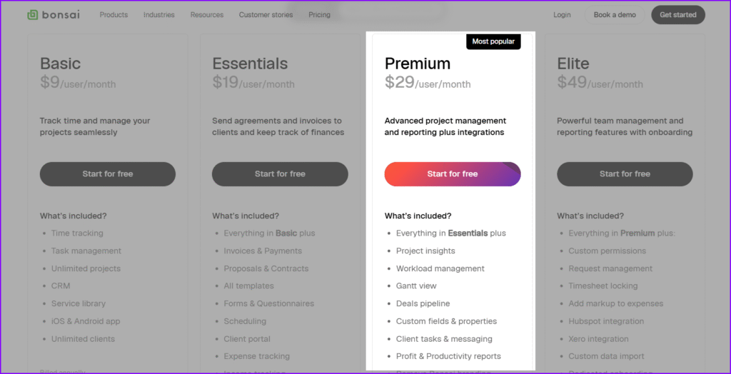 Bonsai Premium Plan